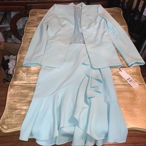 Calvin Klein Blazer Skirt Set Ruffle Tiffany Blue Brand New 2P